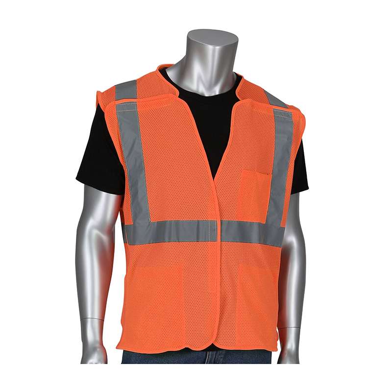 ANSI Type R Class 2 Three Pocket Mesh Breakaway Vest, 50 per Case, Orange, Large